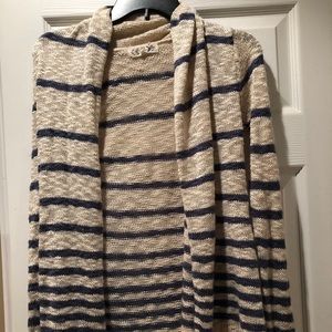 Cream and Navy Open Front Sweater